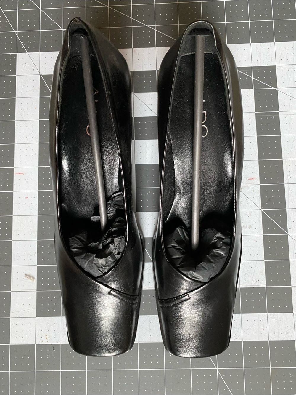 Aldo Black Square-Toe Leather Heels